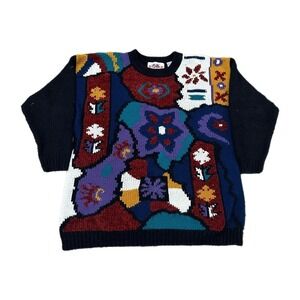 Vintage Sweater Womens XL Extra Touch International Knit Acrylic 90s Floral